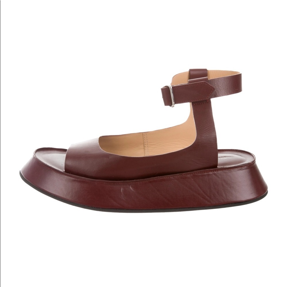 Jil Sander Burgundy Platform Sandal with Ankle Strap